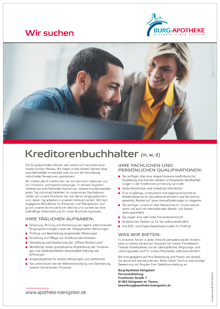 Stellenanzeige Kreditorenbuchalter